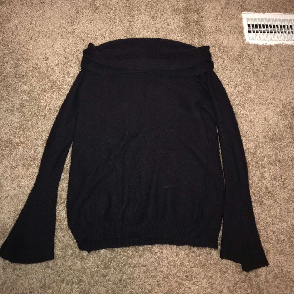 Cute black off the shoulder bell sleeved sweater